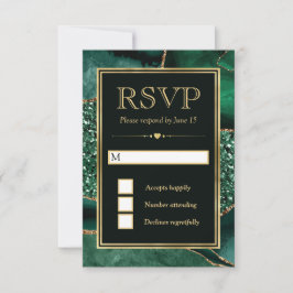 Cartão RSVP Casamento de Agitação Elegante Verde e Dourada