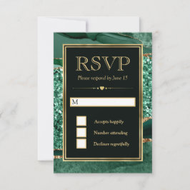 Cartão RSVP Casamento de Agitação Elegante Verde e Dourada