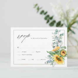 Cartão RSVP Casamento de aguarela de girassol elegante e eucal