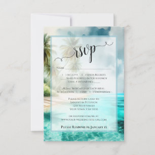 Cartão RSVP Casamento de Águas Costeiras Aquarela Praia Tropic