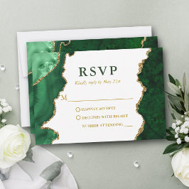 Cartão RSVP Casamento de Águlo de Marble Dourado Verde com Aqu