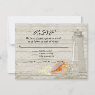 Cartão RSVP Casamento de Algodão de Praia Casamento de Faróis