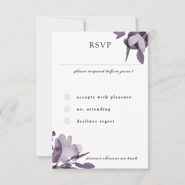 Cartão RSVP Casamento de Ametist Floral Romântico por Aquarela (Frente)