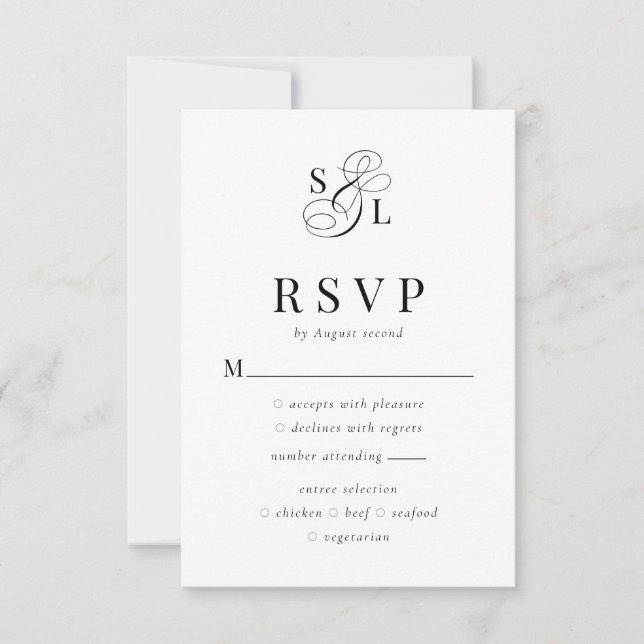 Cartão RSVP Casamento de Ampersand Monograma Clássico Elegante (Frente)
