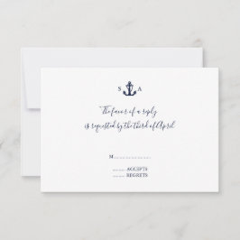 Cartão RSVP Casamento de Âncora Azul Marinho Náutico Monograma