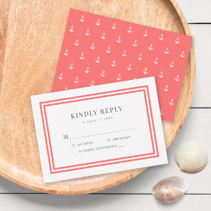 Cartão RSVP Casamento de Âncora Clássica Moderna de Cor Editáv
