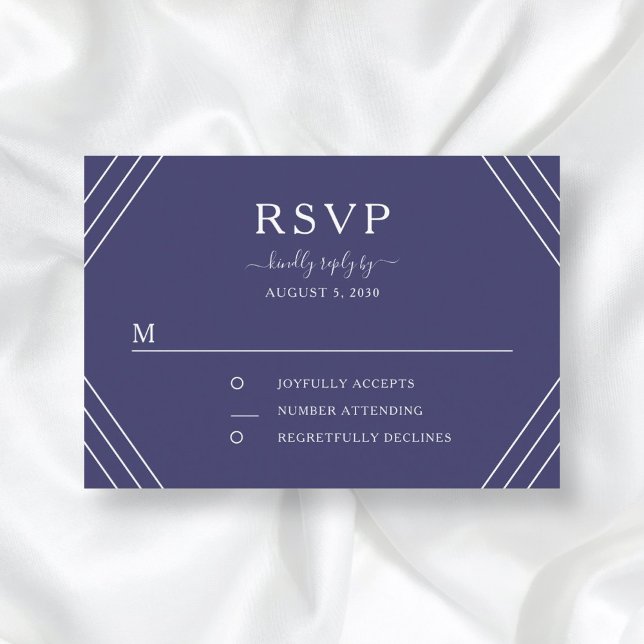 Cartão RSVP Casamento de Âncora Dourada com Stripes Azuis Mari (Front / Nautical Navy Blue Stripes Gold Anchor Wedding RSVP Card)