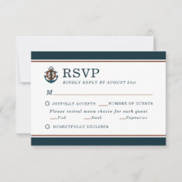 Cartão RSVP Casamento de Âncora Marinho Náutica Elegante