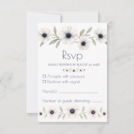 Cartão RSVP Casamento de Anêmona Azul com Marinho de Marfim
