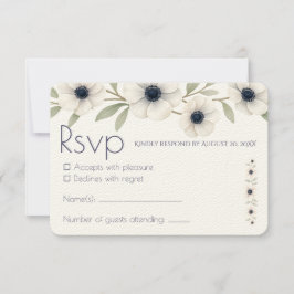 Cartão RSVP Casamento de Anêmona Azul com Marinho de Marfim