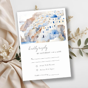 Cartão RSVP Casamento de Aquarela com Grécia Chic Santorini