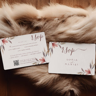 Cartão RSVP Casamento de Aquarela de Flor Vermelho Inverno