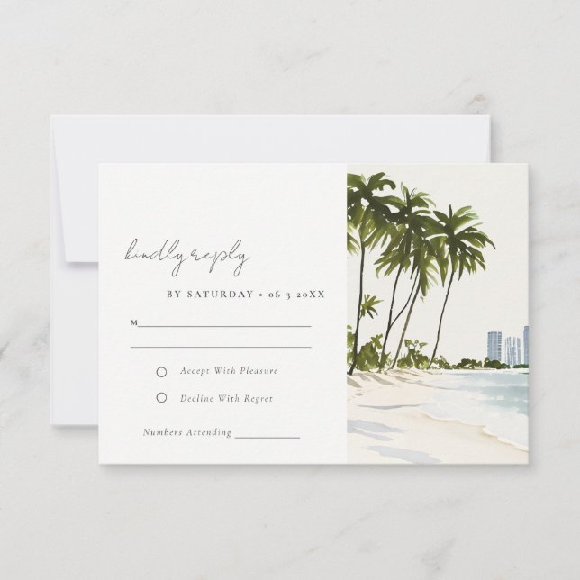 Cartão RSVP Casamento de Aquarela de Paisagem de Miami Flórida (Frente)