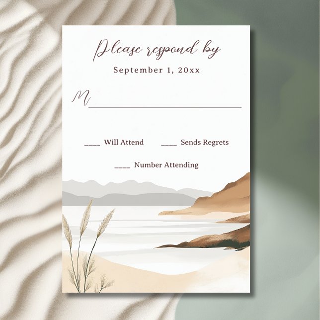 Cartão RSVP Casamento de Aquarela de Praia Chic Costeira (Front - Coastal Chic Beach Watercolor Wedding RSVP Card)