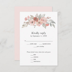 Cartão RSVP Casamento de Aquarela Floral Cor-de-Rosa-Blush Ele