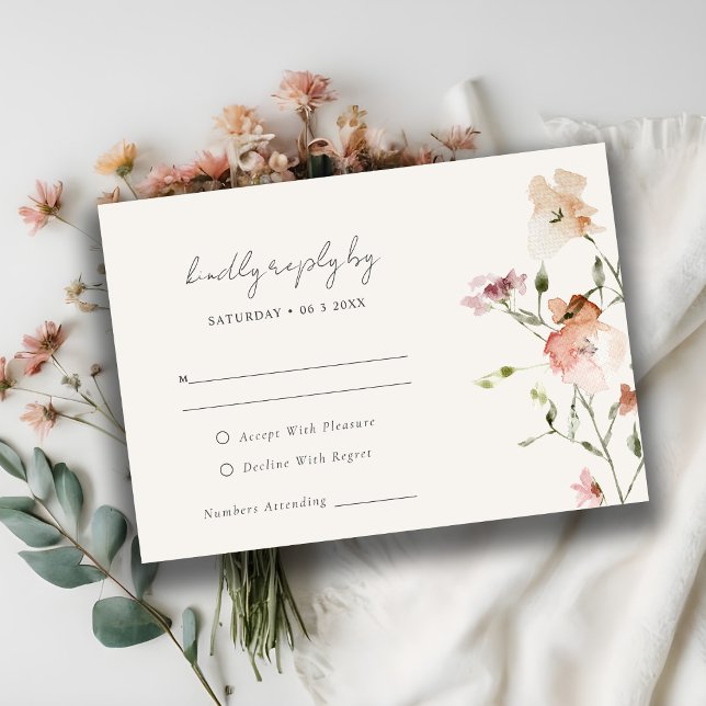 Cartão RSVP Casamento de Aquarela Floral de Prado Escamudo Ele (Criador carregado)
