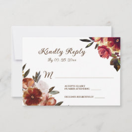 Cartão RSVP Casamento De Aquarela Floral De Queda Elegante