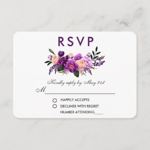 Cartão RSVP Casamento de Aquarela Floral Puro Ultra Violet PS