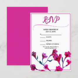 Cartão RSVP Casamento De Aquarela Floral Rosa Brilhante