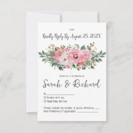 Cartão RSVP Casamento de Aquarela Floral Rosa-Rosa-primavera