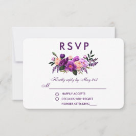 Cartão RSVP Casamento de Aquarela Floral Roxo Ultra Violet P
