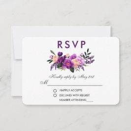 Cartão RSVP Casamento de Aquarela Floral Roxo Ultra Violet VB
