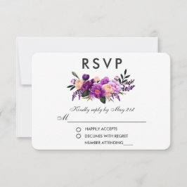 Cartão RSVP Casamento de Aquarela Floral Roxo Ultra Violeta V