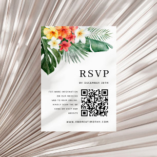Cartão RSVP Casamento de Aquarela Tropical de Verão Floral