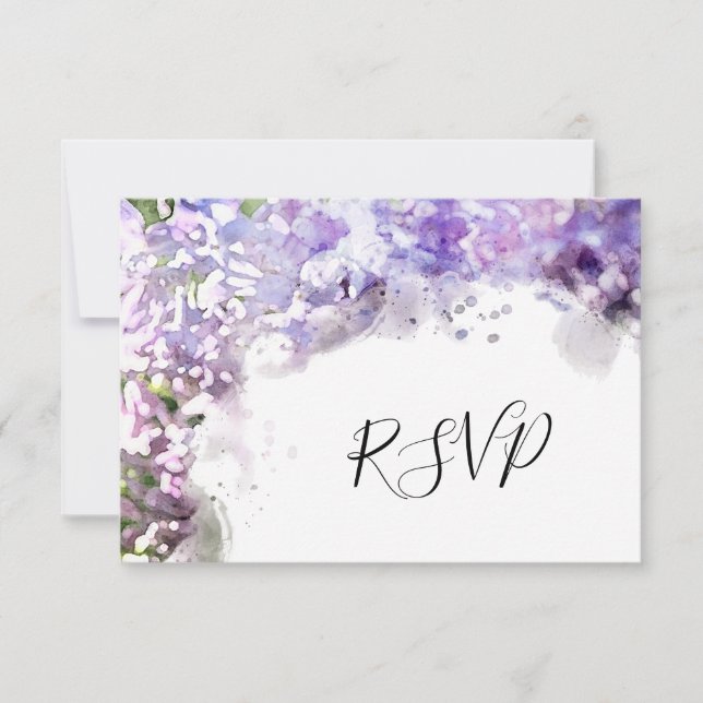 Cartão RSVP Casamento de Aquarelas de Flores Liláticas Roxas (Frente)
