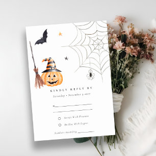 Cartão RSVP Casamento de Aranha-Aranha-de-Abóbora-de-Halloween