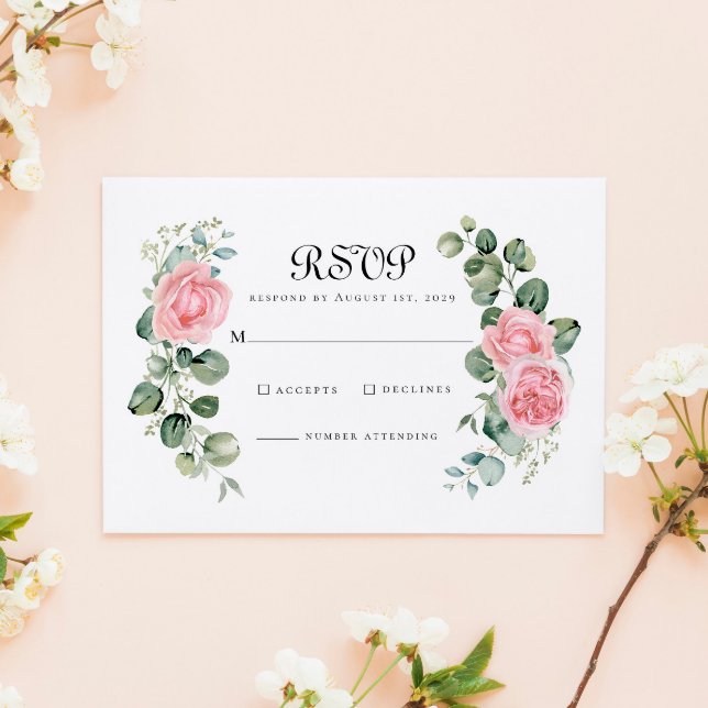 Cartão RSVP Casamento de Arca Floral de Rosa Rosa Rosa-Rosa Eu (Criador carregado)