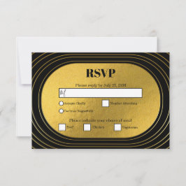 Cartão RSVP Casamento de Arca Minimalista Moderno Preto e Dour
