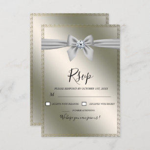 Cartão RSVP Casamento de Arco de Fita Silver Elegante
