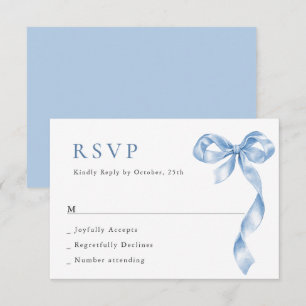 Cartão RSVP Casamento de Arco de Mão Azul Elegante Dusty