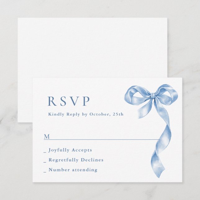 Cartão RSVP Casamento de Arco de Mão Azul Elegante Dusty (Frente/Verso)