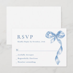 Cartão RSVP Casamento de Arco de Mão Azul Elegante Dusty