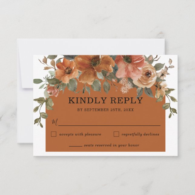 Cartão RSVP Casamento de Arco Floral Castanho Arroz Arroz Arro (Frente)