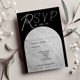 Cartão RSVP Casamento de Arco Gótico Negro e Cinza