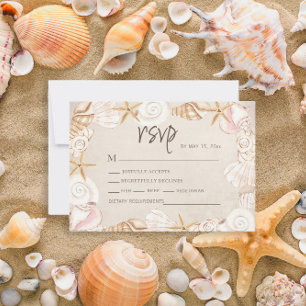 Cartão RSVP Casamento de Areia Conchas Marinhas