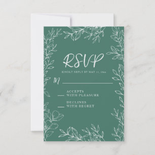 Cartão RSVP Casamento de Arte Botânica em Linha Verde Branco