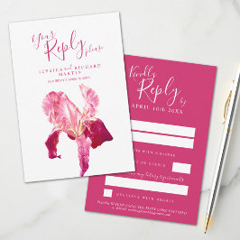 Cartão RSVP Casamento de arte da flor vermelha rosa-rosa-íris