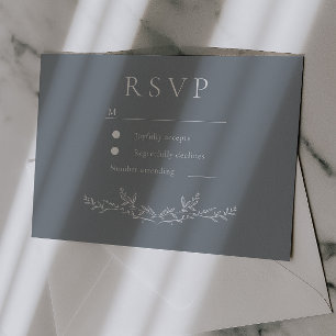 Cartão RSVP Casamento de Arte de Linha de Folha Azul Empoeirad