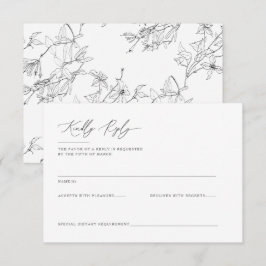 Cartão RSVP Casamento de Arte de Linha Floral Moderna Elegante