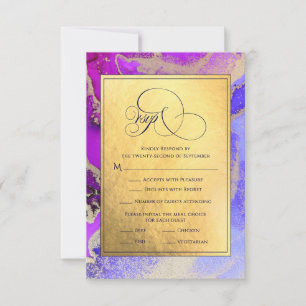 Cartão RSVP Casamento de Arte Dourada e Roxo