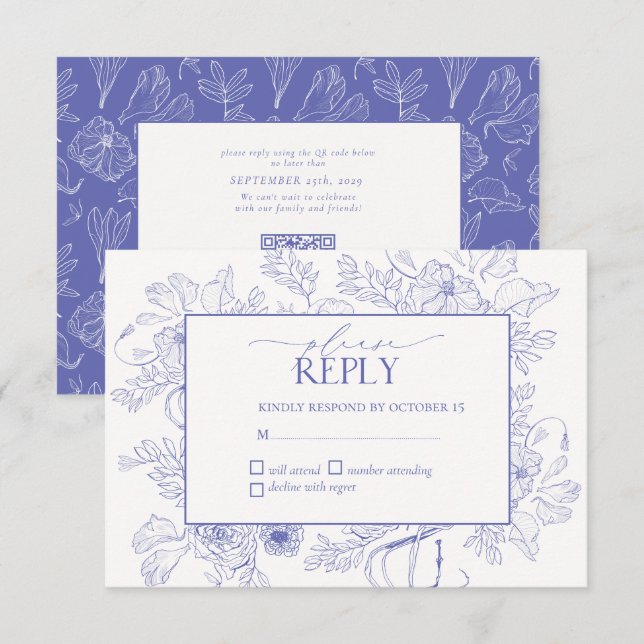 Cartão RSVP Casamento de Arte Floral da Lavanda Lilac (Frente/Verso)