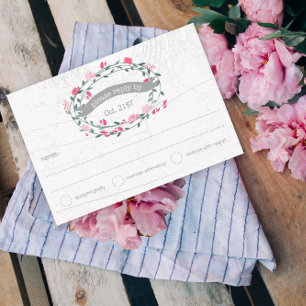 Cartão RSVP Casamento De Arte Folk De Garland Floral Rustic Wa