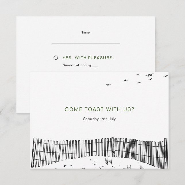 Cartão RSVP Casamento de Arte Mínimo de Linha de Praia do Amor (Frente/Verso)