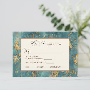 Cartão RSVP Casamento de Arte Moderna Elegante Dourado Teal