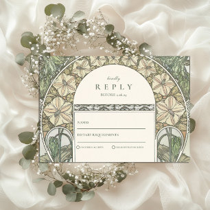 Cartão RSVP Casamento de Arte Nova Flora Verde