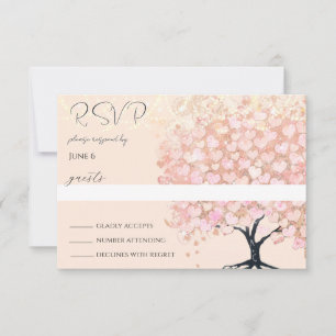 Cartão RSVP Casamento de Árvore de Folha de Coração Rosa, Fair